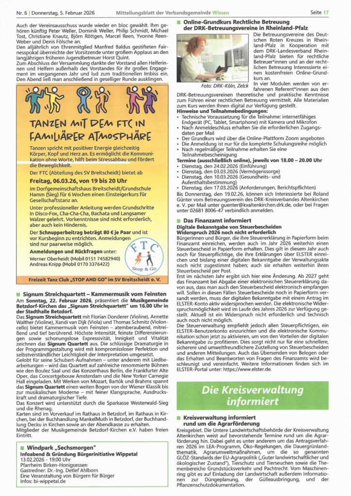 Einladung in "Aktuell" der VG Wissen